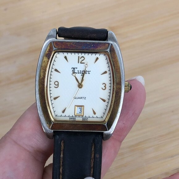 Luger Vintage Watch w/Rounded Rectangular Face & Dark Brown Leather Band - Picture 7 of 7